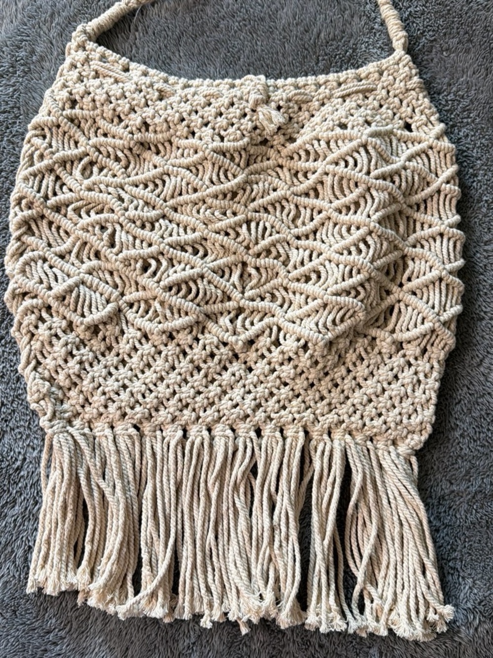 Vintage 2000s Urban Outfitters Cream Macramé Fringe Tote Bag
